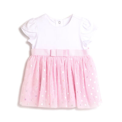 Girls Light Pink Printed Short Sleeve Dress